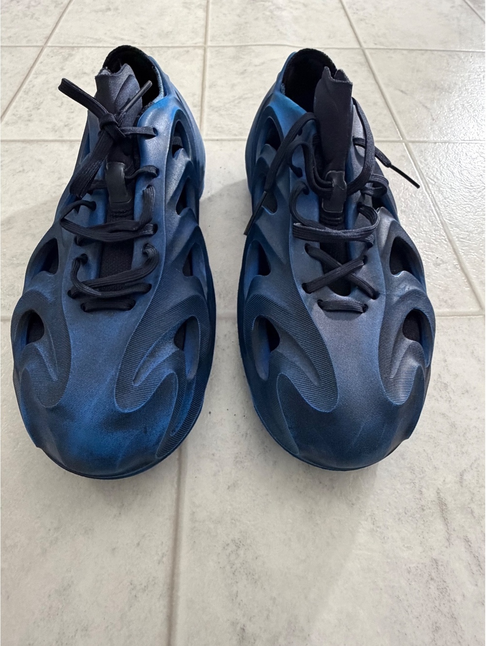 Adidas blue foam slip on sneakers